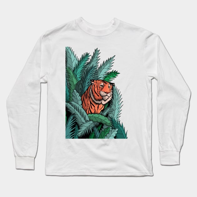 As the tiger emerged from the jungle Long Sleeve T-Shirt by Swadeillustrations